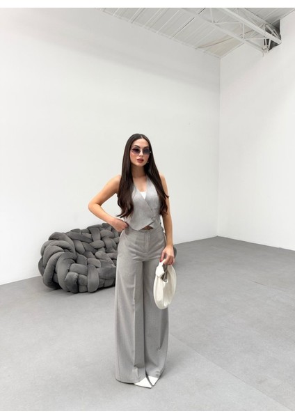 Toskana Çi̇zgi̇li̇ Kruvaze Yaka Tek Düğmeli̇ Yelek Pantolon Takim modelleri