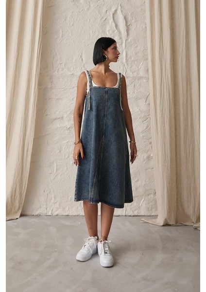Mavi Askı Aparatlı Kot Elbise fiyatları