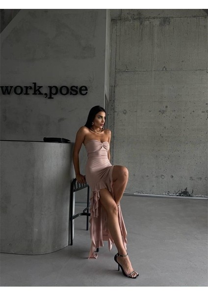 STRABLEZ SANDY ELBİSE YANLARI KATLI - Bej