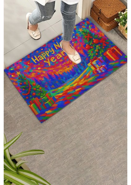 Happy New Year Mutlu Yıllar Welcome Hoş Geldiniz Kapı Önü Paspası 45X70CM
