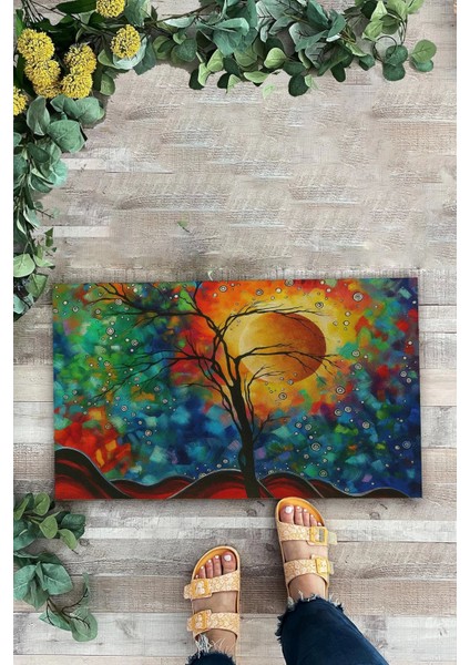 Masalsı Güneş Işıltılı Renklerin Dansı Welcome Hoş Geldiniz Kapı Önü Paspası 45X70CM modelleri