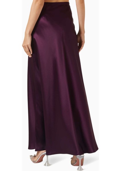 Koyu Mor Brosa Maxi Etek - Saten, Yandan Fermuarlı, Tam Astarlı, 76% Asetat, 24% Polyester modelleri