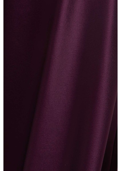 Koyu Mor Brosa Maxi Etek - Saten, Yandan Fermuarlı, Tam Astarlı, 76% Asetat, 24% Polyester fırsatları