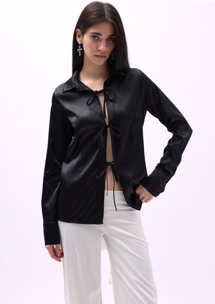 Bağlama Detay Saten Gömlek fırsatları