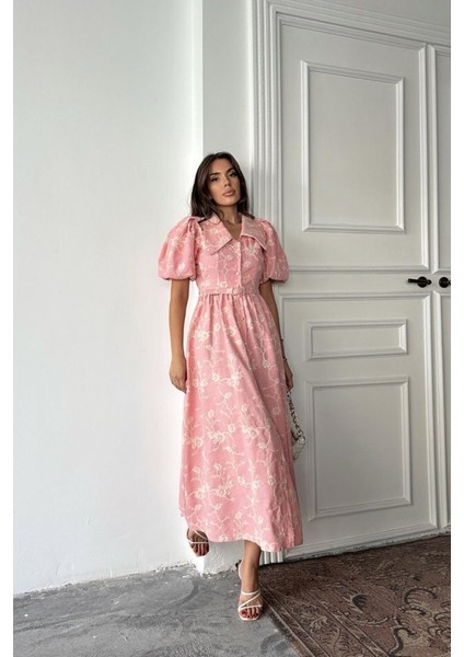 Pembe Bebe Yaka Balon Kollu Elbise modelleri