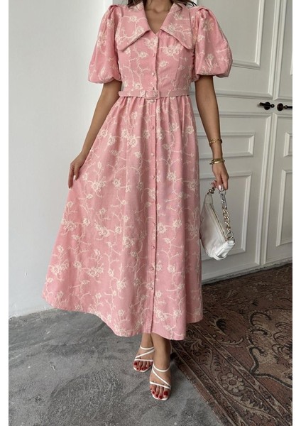 Pembe Bebe Yaka Balon Kollu Elbise fırsatları