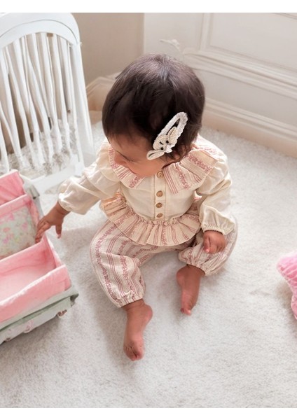 Wondress Kız Bebek&çocuk Çiçekli Çizgili Özel Gün Takım - Pembe modelleri