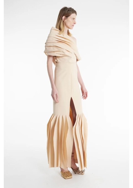 Nude Panelli Uzun Etek, Asimetrik Paneller ve Yüksek Bel, Litvanya Üretimi