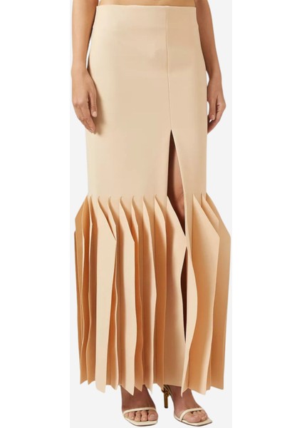 Slit Panel-Hem Maxi Kadın Etek, Bej