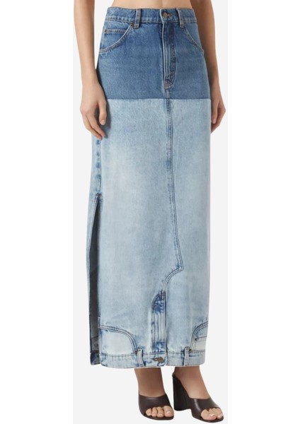 Mirror Effect Upcycled Denim Kadın Etek, Mavi