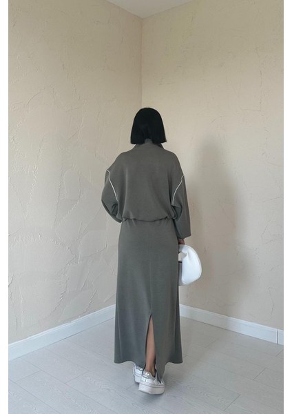 Haki Biyeli Sweatshirt ve Etek Takım fırsatları