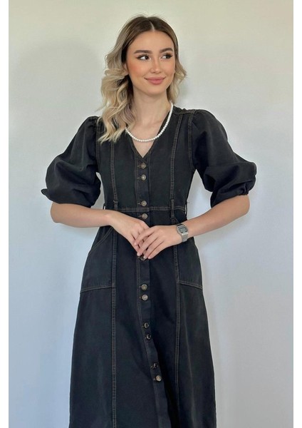 Siyah Balon Kol Kot Elbise modelleri