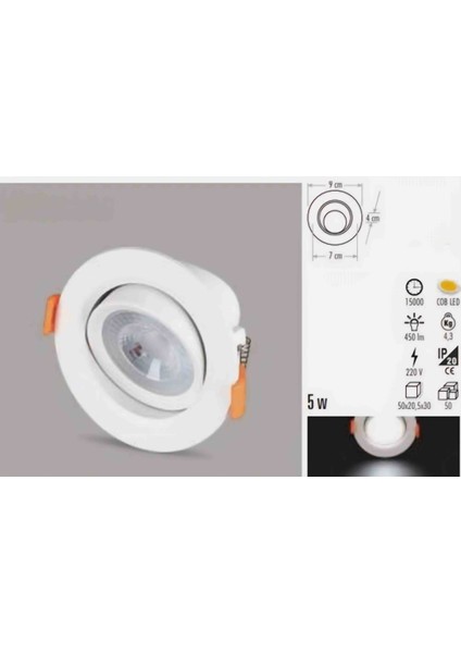 5W Oynar Başlıklı 6500K Beyaz 5'li Paket LED Spot modelleri