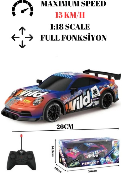 Uzaktan Kumandalı Turuncu Yarış Arabası 2.4 Ghz Renkli LED Işıklı 1:18 Boy fiyatları