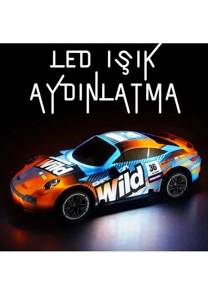 Uzaktan Kumandalı Turuncu Yarış Arabası 2.4 Ghz Renkli LED Işıklı 1:18 Boy modelleri