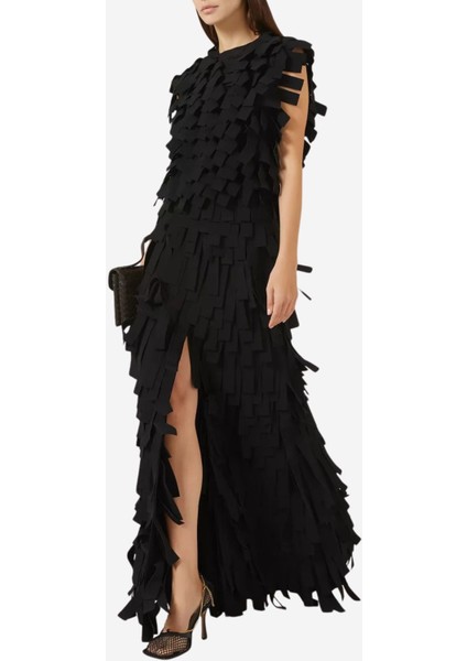 Multi-Rectangle Fringe Maxi Kadın Etek, Siyah fiyatları