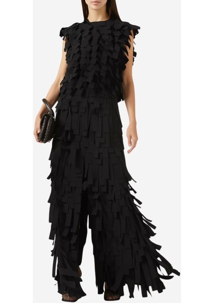 Multi-Rectangle Fringe Maxi Kadın Etek, Siyah modelleri