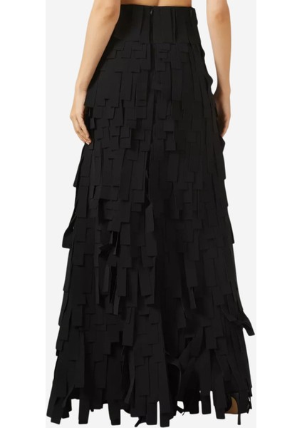 Multi-Rectangle Fringe Maxi Kadın Etek, Siyah fırsatları
