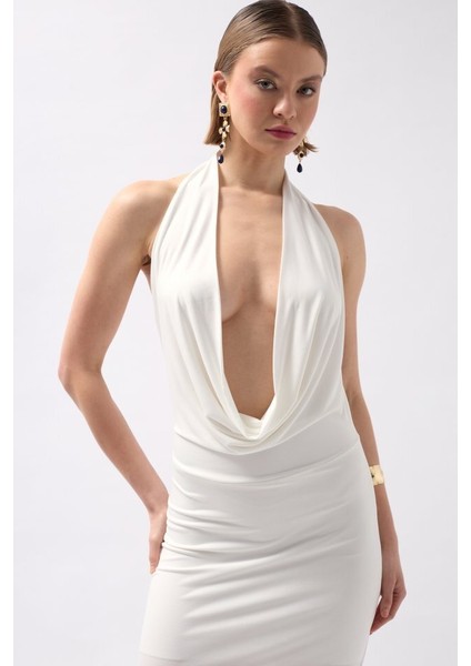 Şal Yaka Dekolte Maxi Elbise