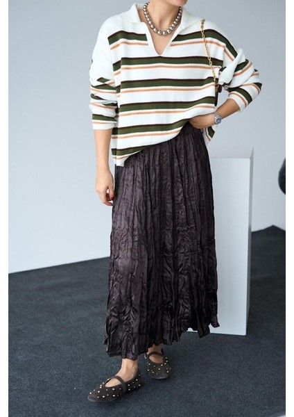 Saten Uzun Etek - Kahve modelleri