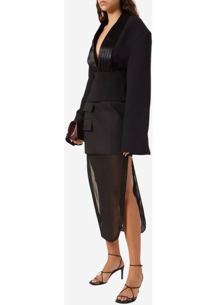 Organza Detaylı Virgin Wool Karışımlı Etek, Siyah fiyatları