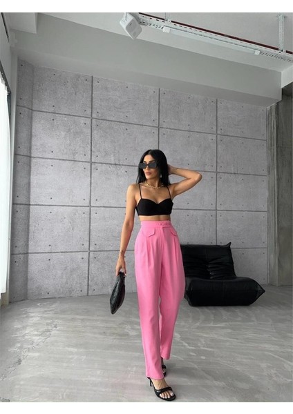 PANTOLON KAPALI CEP 3 DÜĞME DETAYLI - Pembe fırsatları