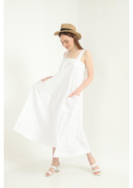 Beyaz Askılı Cepli Elbise fırsatları