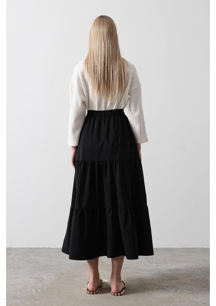 Pamuklu Beli Lastikli Etek - Siyah fırsatları