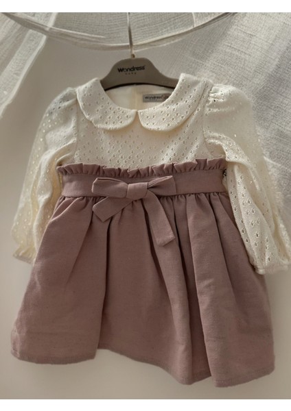 Kız Bebek/çocuk Fiyonklu Keten Elbise - Pudra fiyatları