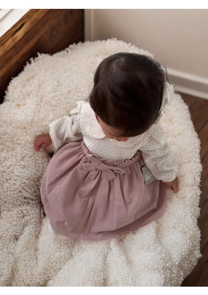 Kız Bebek/çocuk Fiyonklu Keten Elbise - Pudra modelleri
