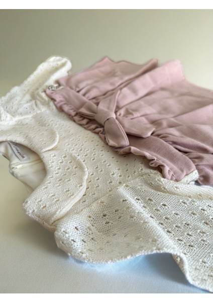 Kız Bebek/çocuk Fiyonklu Keten Elbise - Pudra fırsatları