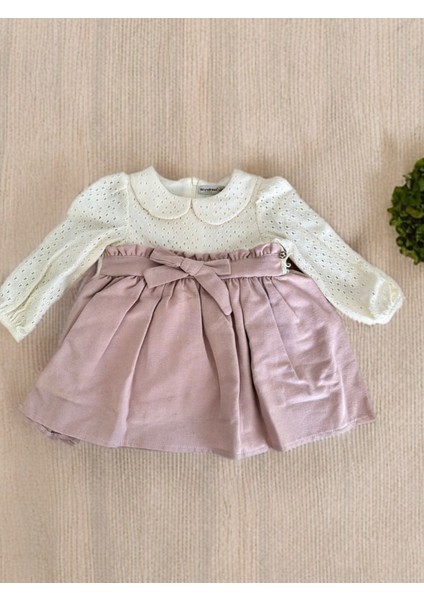 Kız Bebek/çocuk Fiyonklu Keten Elbise - Pudra indirimleri