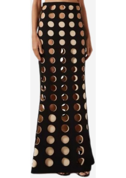 Layered Holes Detaylı Maksi Etek, Siyah