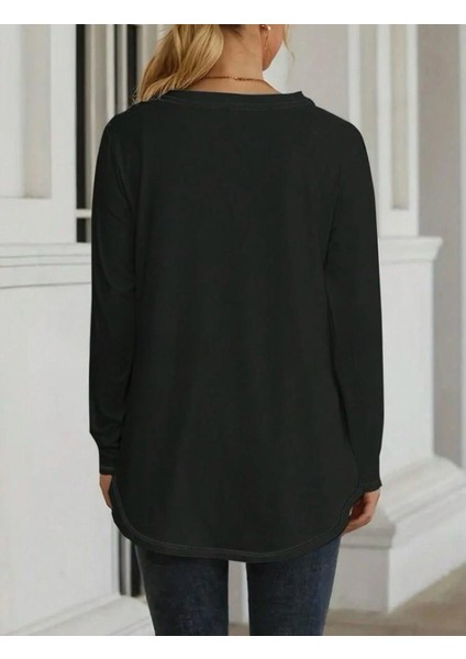 Kadın Uzun Kollu Yuvarlak Yaka Salaş Iki Iplik Bluz modelleri