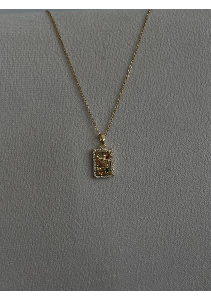 Dikdörtgen Taşlı Tarot Minimal Kolye Gold Çelik fiyatları