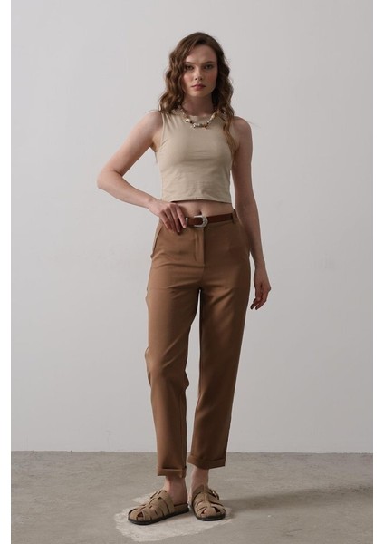 Kemerli Havuç Pantolon - Taba fırsatları