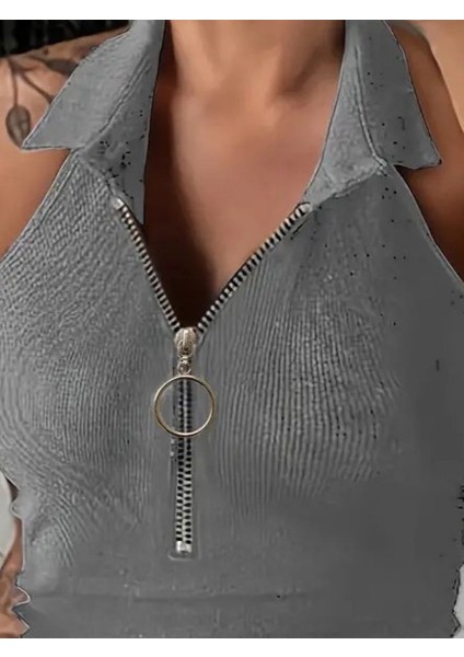 Kadın Kolsuz Polo Yaka önü Fermuarlı Kaşkorse Bluz fiyatları