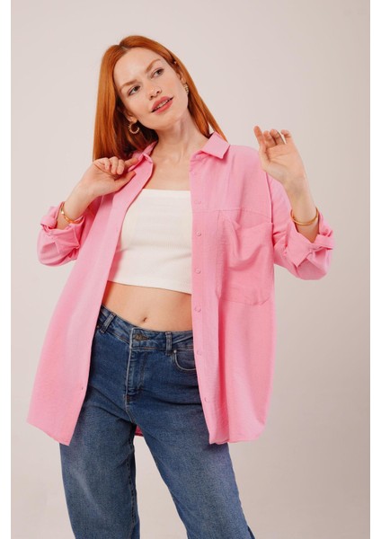 Salaş Kesim Cepli Pembe Gömlek fırsatları