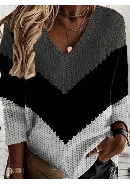 Kadın Uzun Kollu V Yakalı Triko Bluz fırsatları