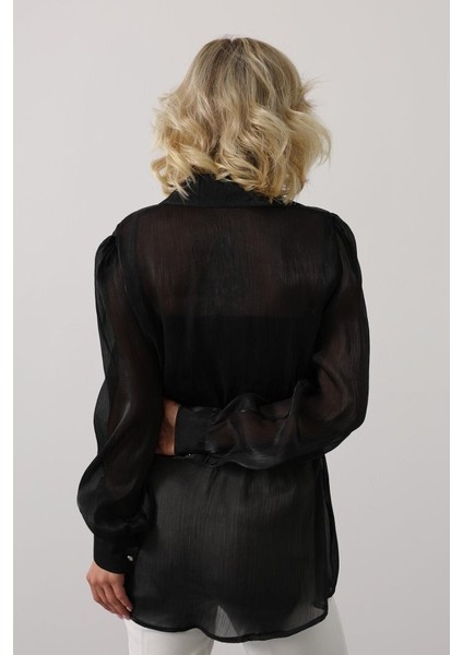 Belden Bağlamalı Uzun Kol Gömlek - Siyah fırsatları