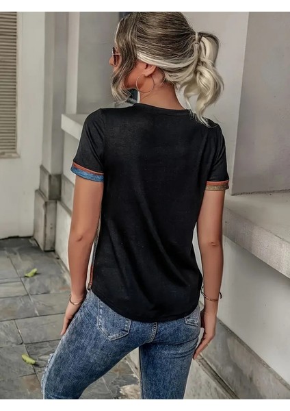 Kadın Kısa Kollu V Yakalı Düğmeli çok Renkli Süprem Bluz modelleri