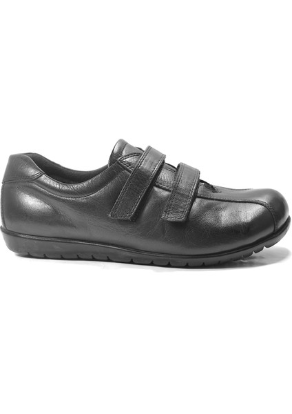 3422 Hakiki Deri Cırtlı Siyah Ortopedik Casual Günlük Kadın Ayakkabı