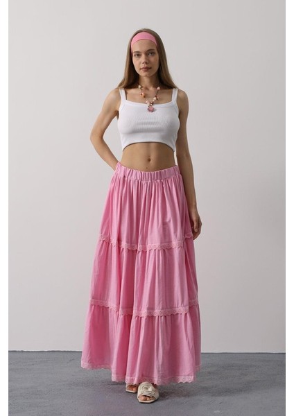 Dantel Detaylı Etek - Pembe fırsatları