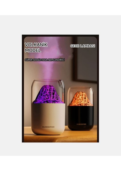 Volkanik Tasarım Dekoratif Gece Lambası ve Hava Nemlendirici Ultrasonik Sessiz