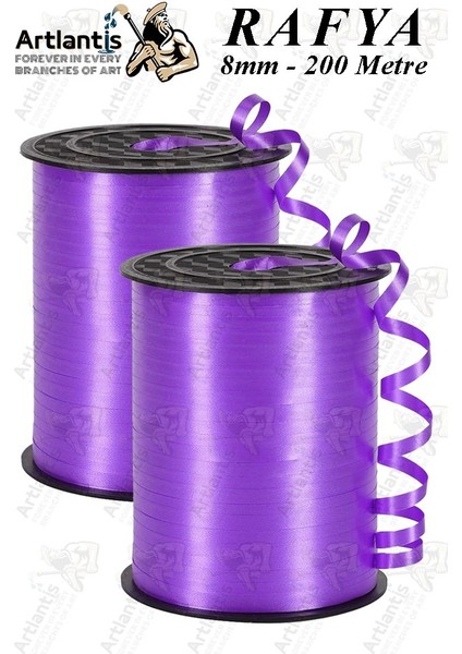 Mor Rafya Şerit Kurdela 2 Adet 8mm 200 Metre Rabant Rafya Renkli Hediye Paketleme Ipi Kurdela Balon Bağlama Ponpon