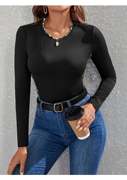 Kadın Uzun Kollu Leopar şeritli Viskon Bluz fiyatları