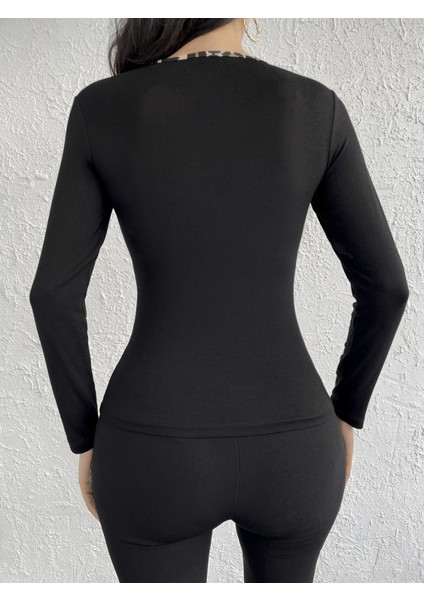 Kadın Uzun Kollu Leopar şeritli Viskon Bluz indirimleri