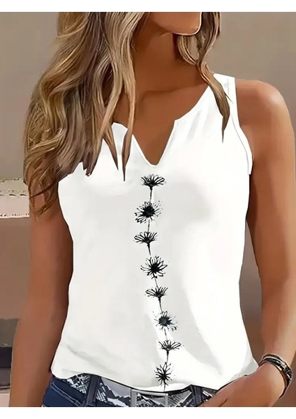 Kadın Askılı Kolsuz Desenli Bluz