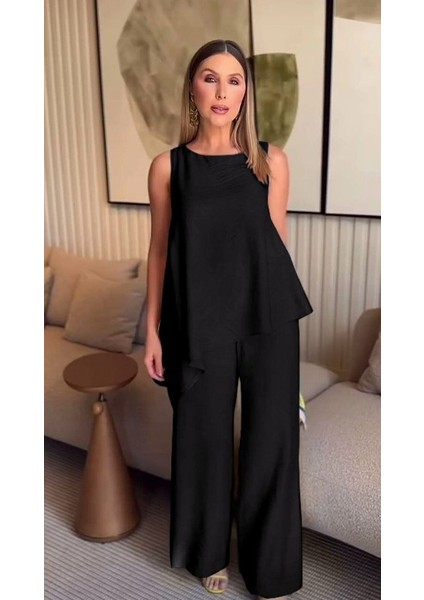 Asimetrik Bluz - Pantolon İkili Takım