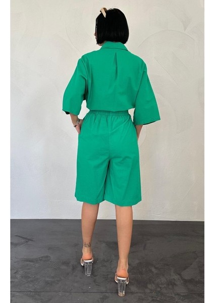 Yeşil Kısa Kollu Keten Gömlek Ve Şort Takım modelleri